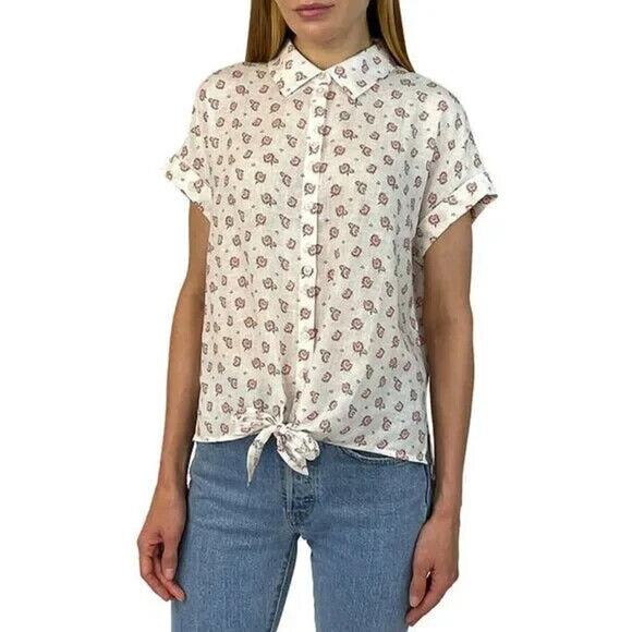 Jachs Girlfriend New York Blouse Womens XS Extra Small White Floral Button Front - Picture 11 of 12
